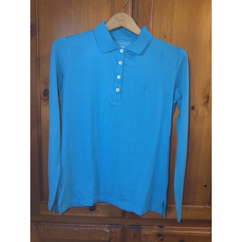 Coolibar Long Sleeve Polo Shirt Top UPF 50+ Women's S Blue UV Sun Beach Active